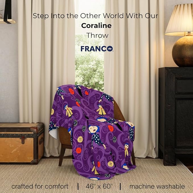 Coraline Button Eyes Halloween Bedding Super Soft Cozy Plush Throw, 46 in x 60 in, (Officially Licensed Product) by Franco