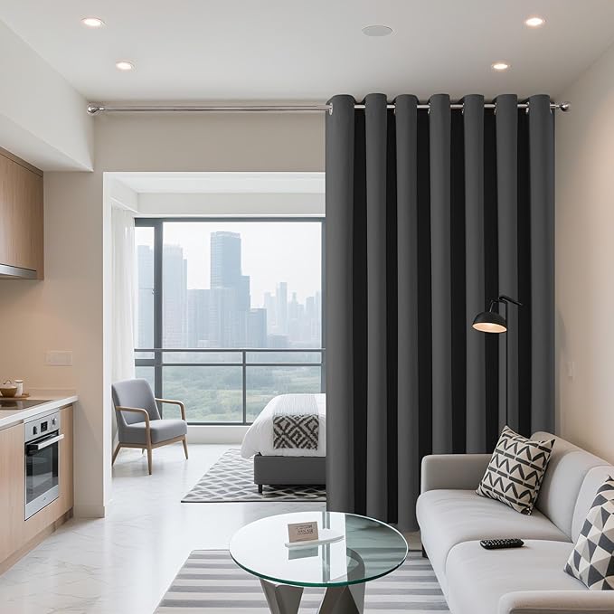 Joydeco Blackout Patio Sliding Door Curtains 84 Inches Long, Grommet Privacy Room Divider Curtains, Extra Wide Thermal Blackout Drapes for Bedroom Living Room (Grey, 100Wx84L, 1 Panel)