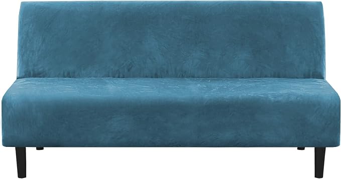 H.VERSAILTEX Real Velvet Futon Cover Armless Sofa Covers Sofa Bed Covers Stretch Futon Couch Cover Sofa Slipcover Furniture Protector Thick Soft Velvet Fabric Form Fitted Stay in Place, Peacock Blue