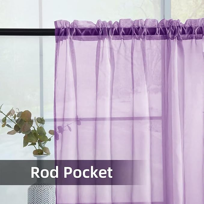 youleyar Solid Sheer Rod Pocket Curtain Voile Draperies 2 Panels White Beige Black Ivory Coffee 26 Inch Width 40 Inch Long 1 Pair for Kitchen Bedroom Children Living Room Yard(Lavender,26W x 40L)