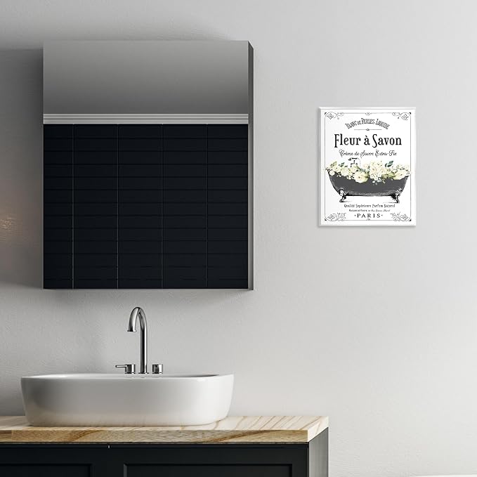 French Flower Bathtub Floral, 11 x 14 Inch Mounted Print on Wall Plaque | Stupell Industries · By Lettered and Lined · Ready to hang · Bathroom to bedroom decor · Made in USA