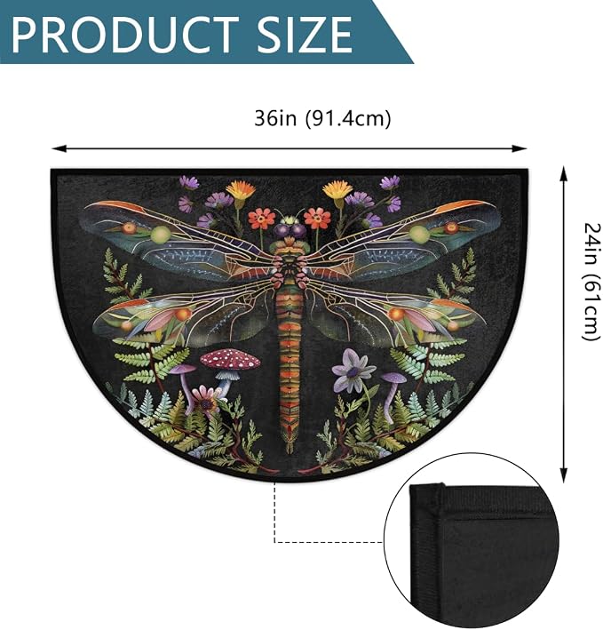 Dragonfly Half Round Doormat Semi Circle Rug Half Moon Rug Entryway Mat | Animal Dragonfly Washable Non Slip Outdoor Floor Rug Kitchen Mat for Indoor Outdoor Bathroom Fireplace Bath Decor