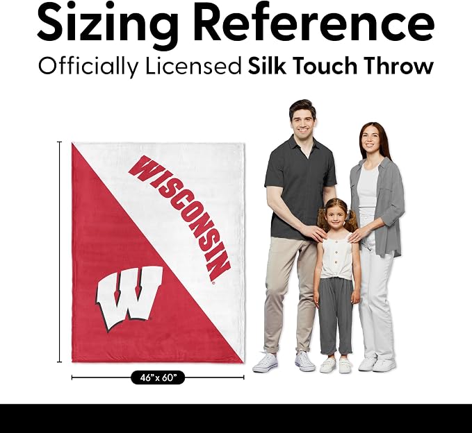 Northwest NCAA Silk Touch Throw Blanket, Ultra Soft Plush Polyester, Lightweight Warm Decorative Fan Gift, 46 x 60 in