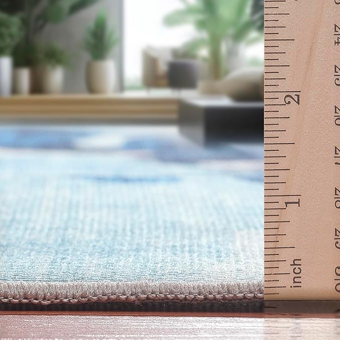 ReaLife Rugs Machine Washable Indoor Outdoor - Mat Rug Foldable Printed Thin Lightweight Cushioned Fade Resistant Patio Deck Dock Porch Pool Balcony Camping - Kai - Blue Green 4' x 6'