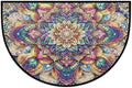 Flower Mandala Rainbow Half Round Door Mat Non-Slip Semi Circle Rug Washable Half Moon Floor Rug Absorbent Bathroom Area Rugs for Outdoor Indoor Fireplace Mat Entryway Kitchen Decor Rugs