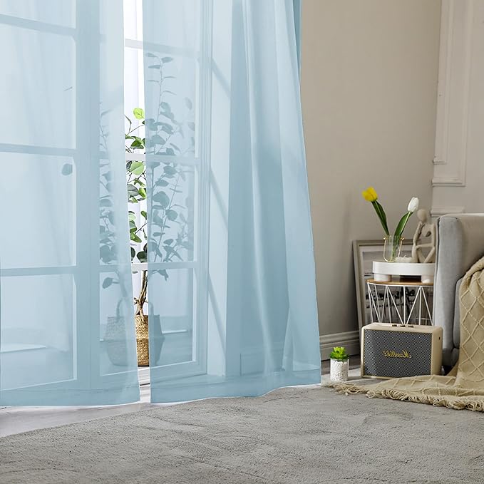 Lecloud Sky Blue Sheer Curtains 78 Inches Long 2 Panels, Light Filtering Voile - Image 8