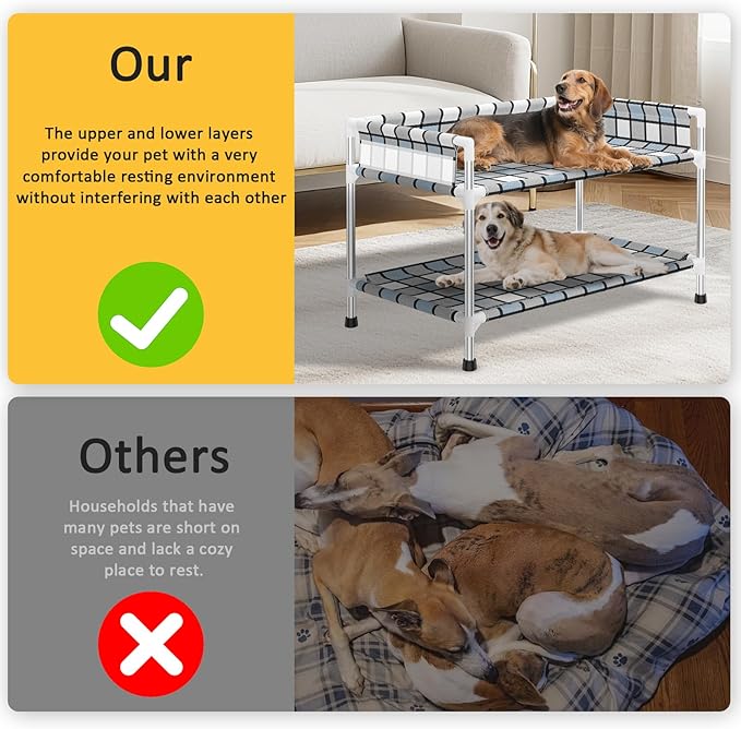 Bedside Window Dog Bunk Bed - Double Elevated Human Dog Bed with Guardrail 2 Layers Window Perch Dogs Cot 2-Tier Bedside Sleeper for Multi-Pet Households (34" x 20" x 24", Double Layer)