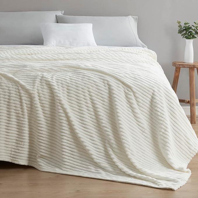 Nestl Microfiber White Throw Blanket, 50x60 inches, Lightweight Cut Plush, Fuzzy Blankets and Throws for Sofa, Bed Fleece Throw Blankets, Soft, Cozy, Breathable, Machine Washable