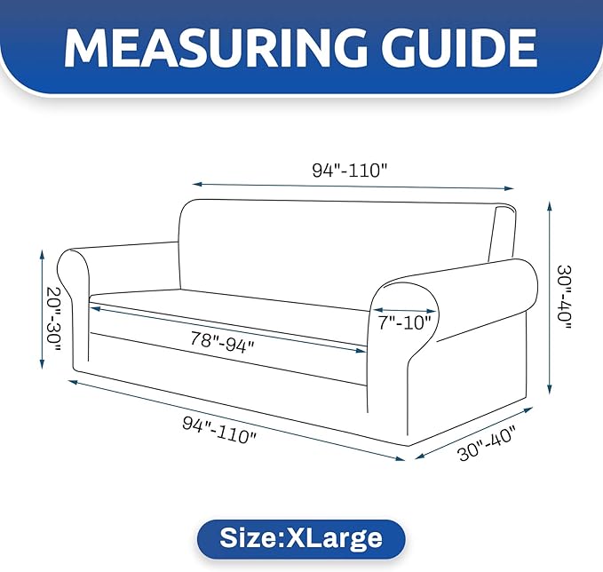 KEKUOU Stretch Oversized Sofa Slipcover 1 Piece Couch Sofa Cover (94"-110") Furniture Protector 4 Seater Sofa with Elastic Bottom for Kids,Pet.Jacquard Checked Pattern Fabric(X Large,Khaki)