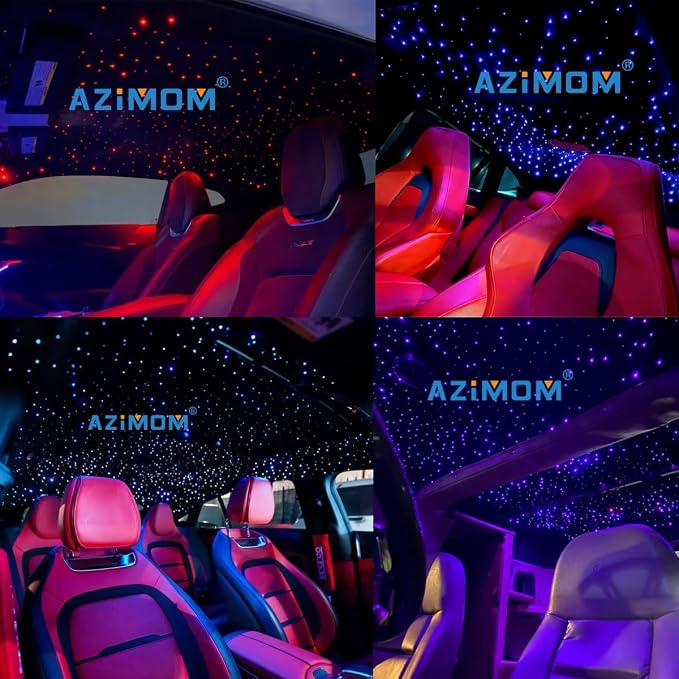 AZIMOM 16W 450pcs 0.03in 6.5ft Sound Activate Starlight Headliner Kit End Glow Fiber Strands, Fiber Optic Starlight Light Music Mode Remote APP Control Car Use Home Headliner Lighting Decoration