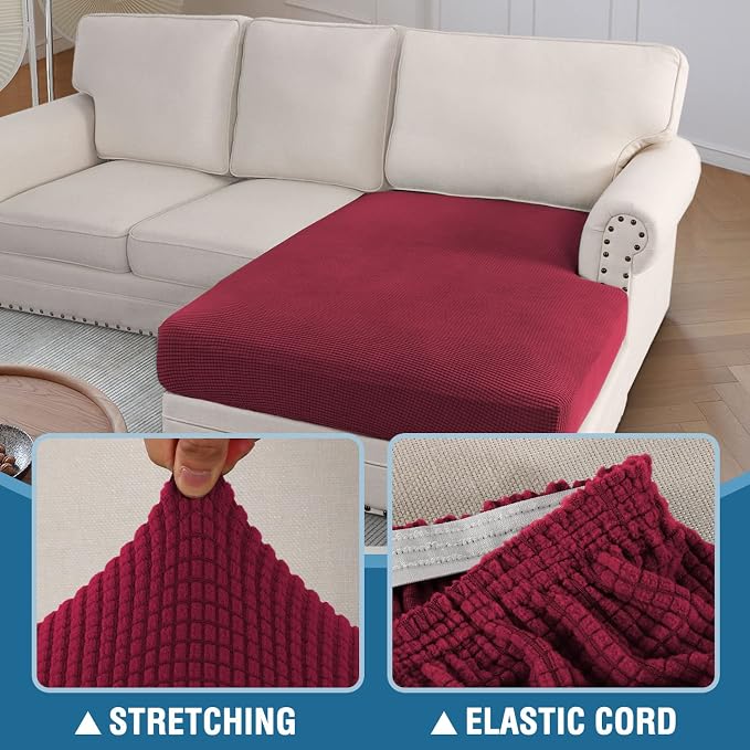 H.VERSAILTEX Sectional Couch Covers 1 Piece Chaise Slipcover L Shape Separate Cushion Couch Cover for Both Left/Right Sectional Couch (Seat Only: 1 Chaises, Burgundy)