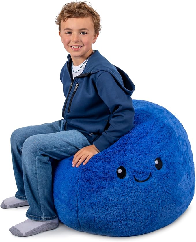 Big Joe Blueberry PlushiPals Super Soft Bean Bag Chair for Kids, Ultra-Soft Plush Polyester Blend, 2.5 feet Refillable | 2.5 feet, Polystyrene Bean Filled, Refillable, Snuggle Puff, Safe for Kids Ages 3 and Up, Supports Up to 150 lbs