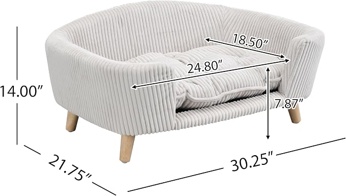 Christopher Knight Home Elroy Orthopedic Dog Bed, Elevated Dog Sofa Bed for Small Dog, Supportive Foam Pet Couch Bed with Wooden Legs, Modern Pet Sofa Bed, Light Beige