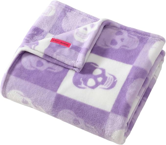 Betsey Johnson - Blanket, Buttery-Soft Throw Blanket for Couch or Bed, Boldly Plush & Oversized Bedding (Cracked Checkered Skull Purple, 50" x 70")