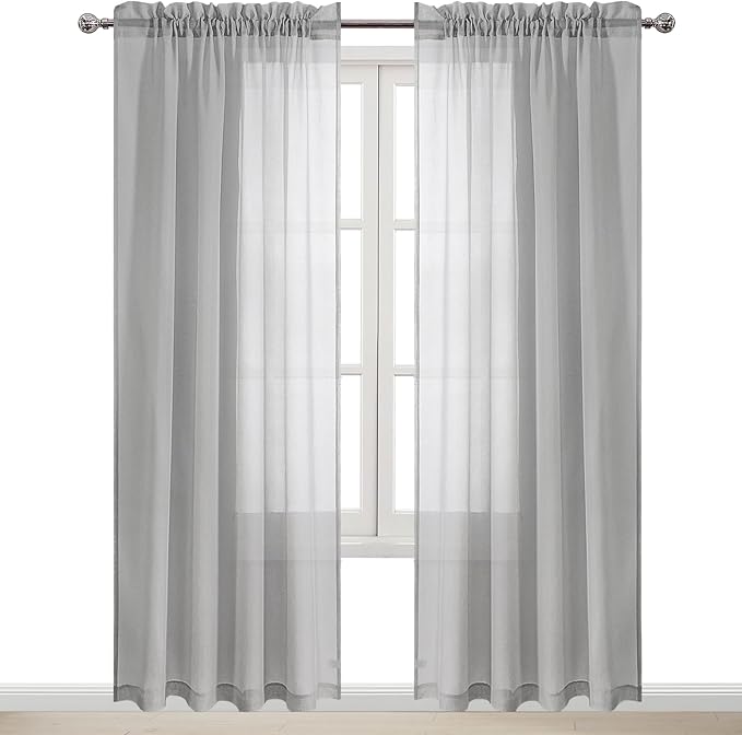 DWCN Grey Sheer Curtains Semi Transparent Voile Rod Pocket Curtains - Image 9
