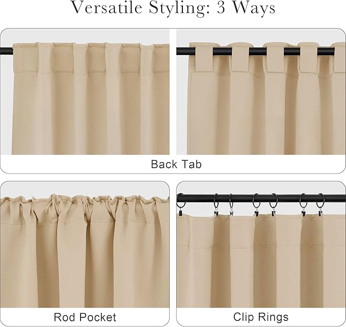 PONY DANCE Beige Blackout Curtains - Kitchen Window Drapes Short Heavy-Duty Soft Rod Pocket Curtain Draperies/Window Treatments for Nursery Bedroom, W 42 x L 30 Inches, Biscotti Beige, 2 Panels