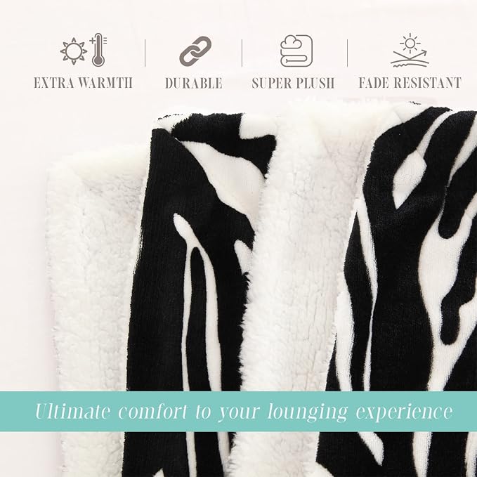 Elegant Comfort Throw Blanket, Reversible Sherpa Flannel, Ultra-Soft, Fuzzy, Cozy and Plush- All Season Lightweight Decorative Throw, 50 x 60 inches, Animal Print Design Sherpa Throw, Zebra