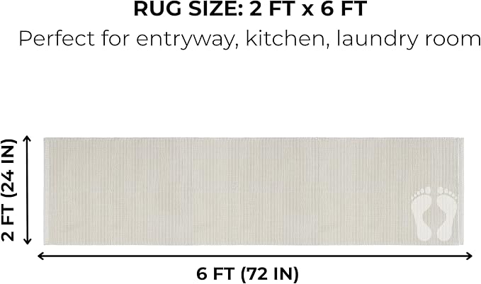 THE BEER VALLEY Woven Kitchen Runner Rug 2x6 Feet - Ivory | Non Slip Outdoor Long Entry Door Runners for Hallways, Washable Indoor Bathroom Low Profile Cream Rugs