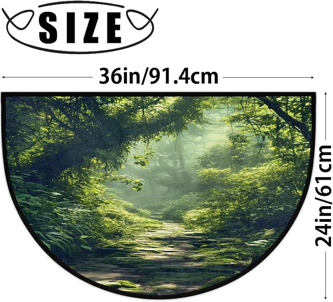 Forest Half Round Doormat Non-Slip Semi Circle Rug Half Moon Mat | Tree Green Leaf Washable Soft Absorbent Indoor Outdoor Entrance Kitchen Bathroom Sink Patio Welcome Fireplace Floor Rug