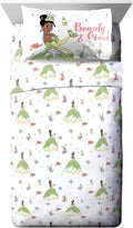 Jay Franco Kids Sheet Cartoon Set with Fitted, Flat Sheets & Pillow Cover - Ultra-Soft Bedding with Pillowcase for Room Decor, White - Tiana, 3 Piece Twin