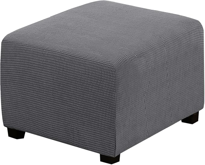 H.VERSAILTEX Ottoman Cover Slipcover Rectangle Fit Length 35"-45" Footrest Sofa Slipcovers Stool Cover Footstool Protector Covers Feature Stretch Thick Soft Jacquard Fabric Removable Washable - Grey