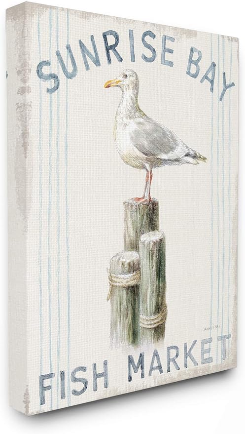 Stupell Industries Sea Gull Beach Ocean Bird, 16 x 20 Inch Canvas Wall Art | Stupell Industries | 16 x 20 Inches, Easy to Hang and Sturdy, Made in USA, by Danhui Nai