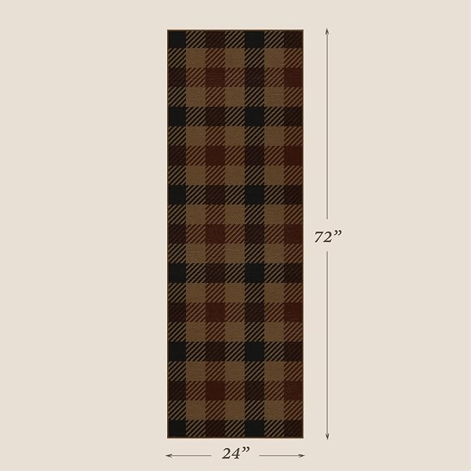 JTJ Outdoor Runner Rug 2x6, Buffalo Plaid Easy Jute Washable Indoor Outdoor Rug, Farmhouse Non Slip Runner Rug for Living Room, Patio, Entryway and Front Door