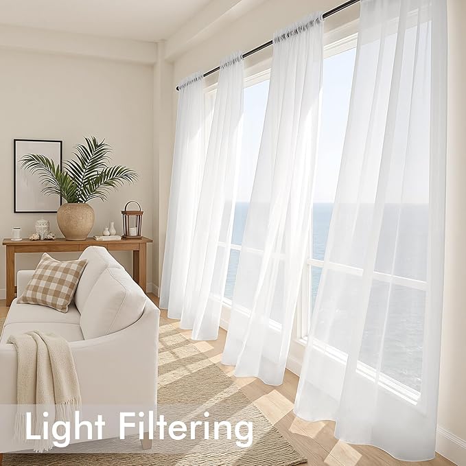 MIULEE White Sheer Curtains 72 Inches Long, 4 Panels Set, Light Filtering Rod Pocket Voile Drapes for Living Room and Bedroom, Airy Soft Fabric Window Treatments, 42 x 72 Inches