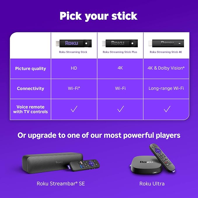 Roku Streaming Stick Plus with Voice Remote - 4K & HDR10+ | 4K & HDR Streaming Device for TV with Roku Voice Remote - Free & Live Local News, Sports