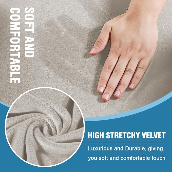 H.VERSAILTEX Sofa Cover 3 Piece T Cushion Sofa Slipcovers Thick Velvet Couch Cover Stretch T Cushion Sofa Covers for 2 Cushion Couch with 2 Individual T Cushion Covers Washable, Oatmeal