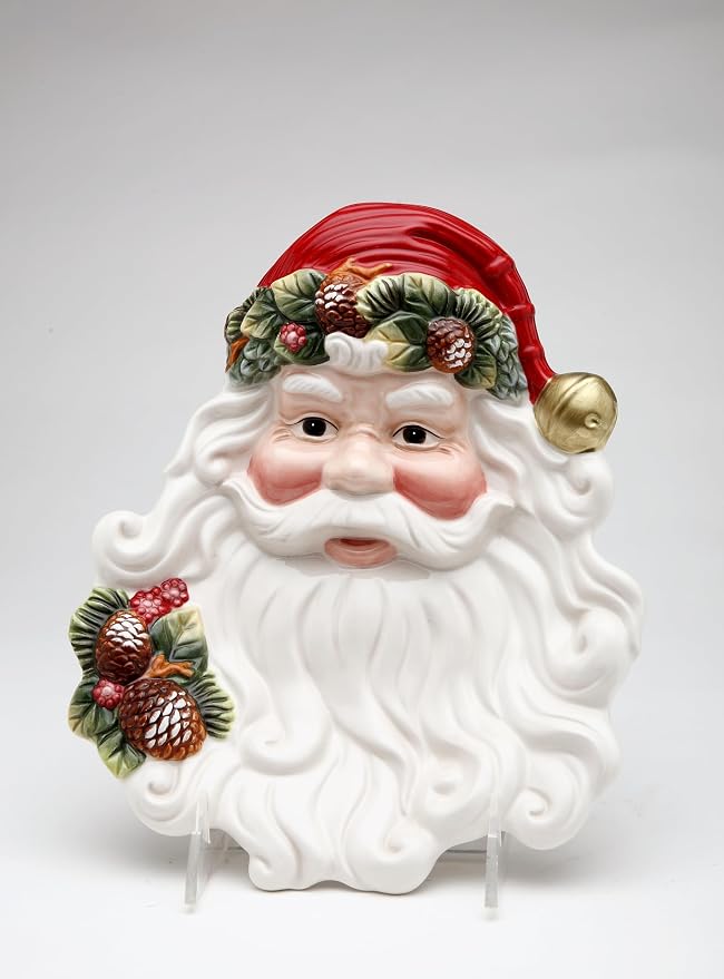 Cosmos Gifts Evergreen Holiday Santa Plate, 9 by 2 by 7-3/8-Inch