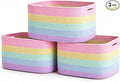 OrganiHaus Rainbow Baskets for Shelves, Set of 3, 15x9x10 | Colorful, handwoven cotton rope; a toy bin for playroom, classroom, or girls' room decor; great for nursery too