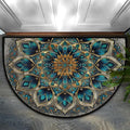 Mandala Green Half Round Door Mat Semi Moon Rug Fireplace Carpet Area Rugs | Mandala Turquoise Non Slip Absorbent Half Circle Mat Carpet for Indoor Outdoor Patio Kitchen Bathroom Entryway Home Decor