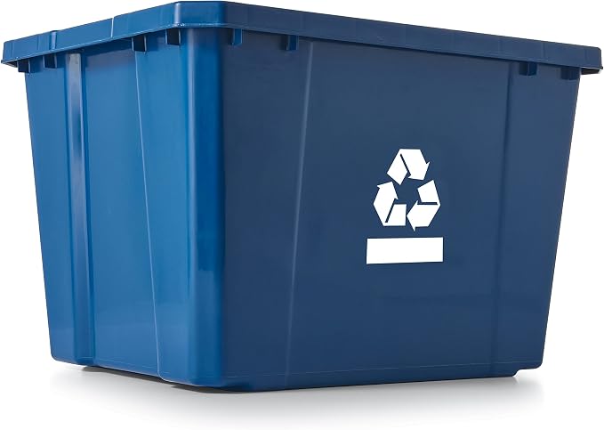 Gracious Living Medium Curbside Blue Box, Plastic 17 Gallon/64 Litre Home Trash Can Refuse and Recycling Bin Container with Built-in Handles (1 Pack)