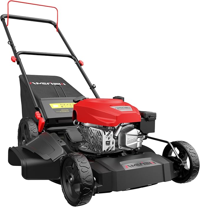 21" C, Rugged Steel Deck, 3-in-1 Versatile Mower, 144cc OHV Engine, 6-Level Height Adjustment, Large Grass Collector, Easy Maneuverability for Home & Garden