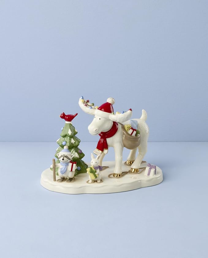 Lenox 897676 Marcel The Moose Delivering Gifts Figurine, Christmas Decorations, Indoor Decor
