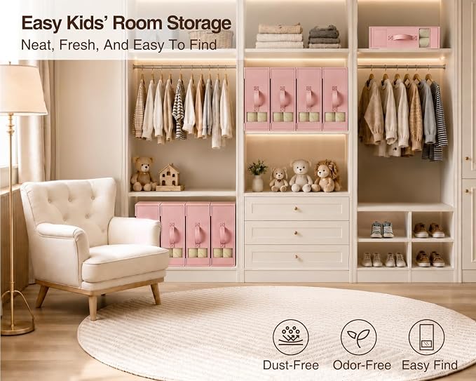 DIMJ Bed Sheet Organizers and Storage 8 Pack - Foldable Sheet Holder, Linen Closet Organizer Box for Sheets Set, Bedding, Blankets, Towel (King & Queen Size)