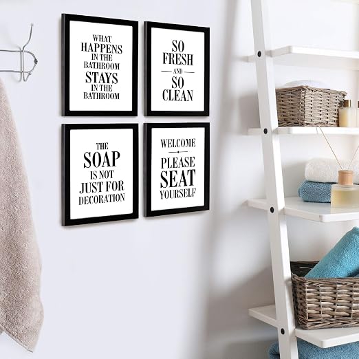 Excello Global Products Framed Wooden Bathroom Humor Signs : Decor for Home, Restaurant, or Business - 8x10 Inches - Ready to Hang - (Pack of 4, Assortment 1)