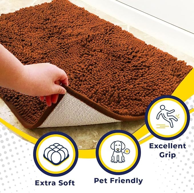 Muddy Mat® | Super Water Absorbent Door Mat Indoor, Microfiber Quick Dry Chenille Entryway Rug, Slip Resistant Front Door Mat, Indoor Mats for Entryway, Machine Washable Pet Rug, Orange 3ft x 8ft