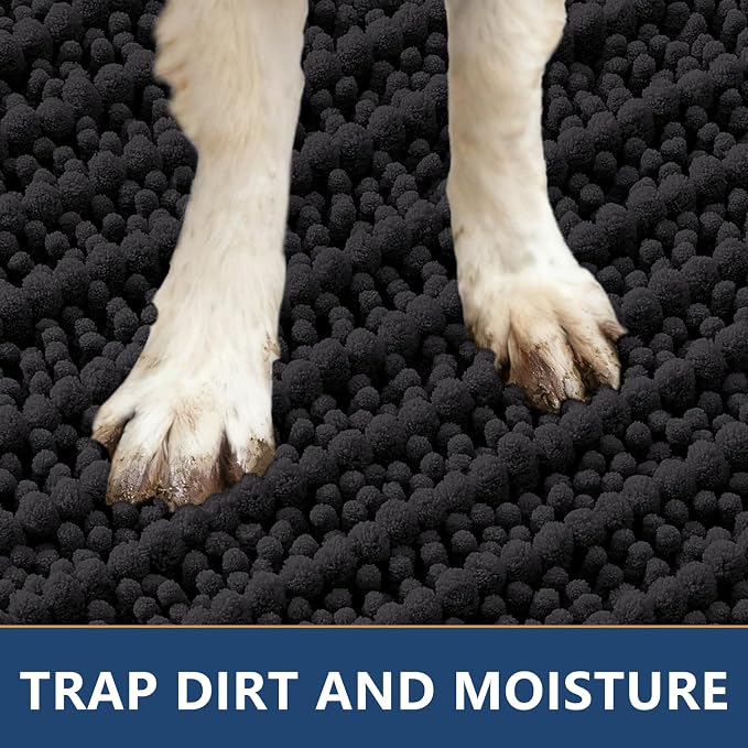 Smiry Dog Door Mat for Muddy Paws 70x24, Absorbent Dirt Trapper, Non-Slip Washable Chenille Entryway Rug for Inside Floor, Black, Layered Pattern