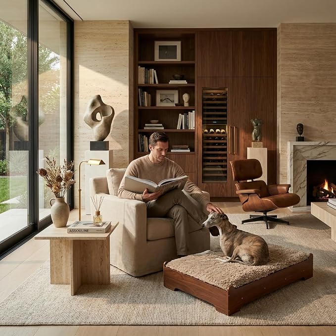 Elevated Wooden Dog Bed with Foam Mattress, Walnut, Medium | Raised Dog Bed with Washable Cover and Supportive Foam Mattress, Crafted for Medium Dogs and Modern Homes