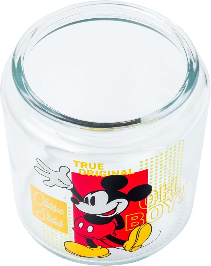 Silver Buffalo Disney Mickey Mouse Style, Glass Jar with Lid | 4 x 4 x 6 Inches