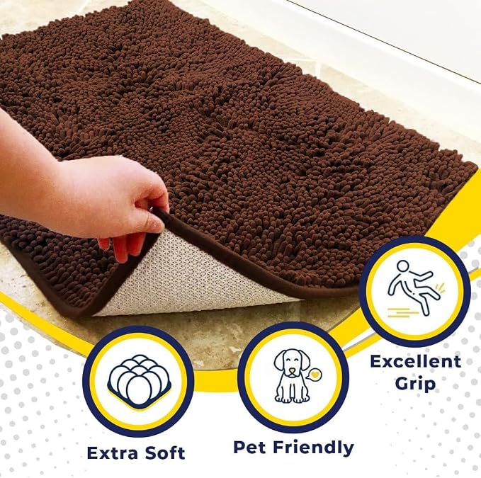Muddy Mat® | Super Water Absorbent Door Mat Indoor, Microfiber Quick Dry Chenille Entryway Rug, Slip Resistant Front Door Mat, Indoor Mats for Entryway, Machine Washable Pet Rug, Chocolate 30" x 48"