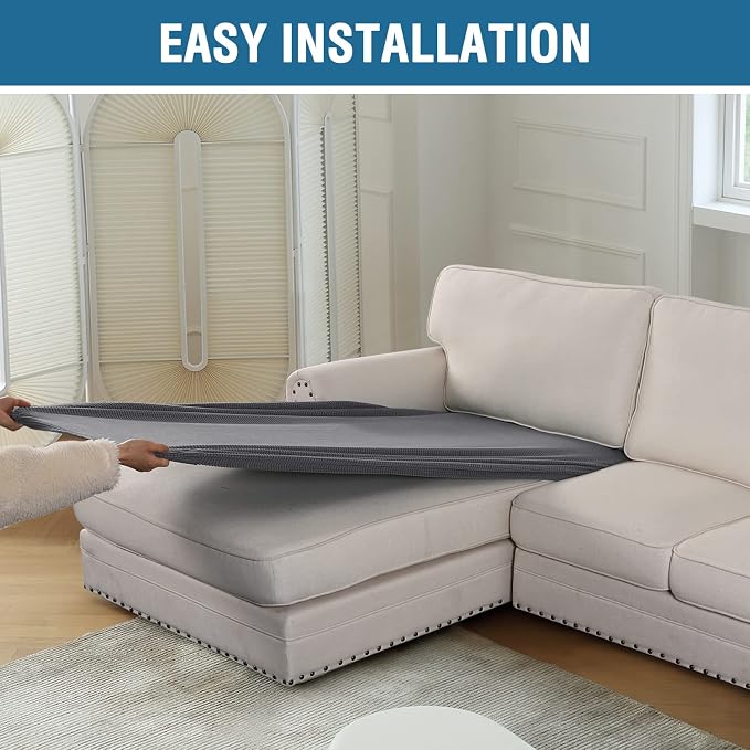 H.VERSAILTEX Sectional Couch Covers 1 Piece Chaise Slipcover L Shape Separate Cushion Couch Cover for Both Left/Right Sectional Couch (Seat Only: 1 Chaises, Grey)