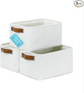 OrganiHaus 12x8in Canvas Storage Baskets, 3 Pack - Fabric Bins for Shelves | Vegan leather handles; a decorative pantry and office organizer, container for desk and books