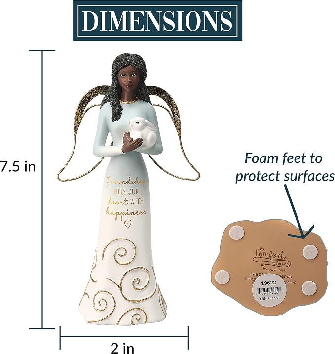 Pavilion Gift Company Friendship Fills Our Heart with Happiness-7.5 Inch African American Bunny Collectible Resin Angel Figurine, White