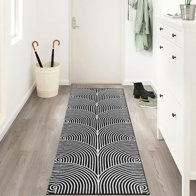 Tiffasea Woven Runner Rug 2'x6' Washable Black & White Indoor Outdoor Rugs | Cotton Reversible Hallway Runner Rug Entryway Carpet Runner for Living Room/Laundry/Bathroom/Bedroom Black and White Rug
