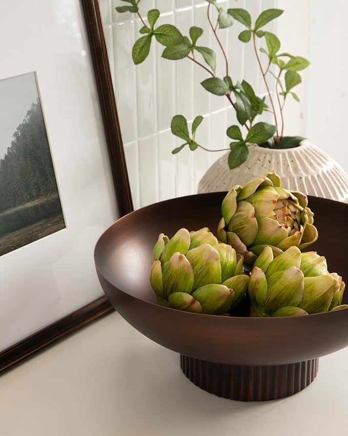 Kate and Laurel Rooks Ribbed Decorative Metal Bowl, 12 Inch Diameter, Bronze, Vintage Raised Fruit Bowl for Kitchen Counter or Use as a Key Bowl for an Entryway Table