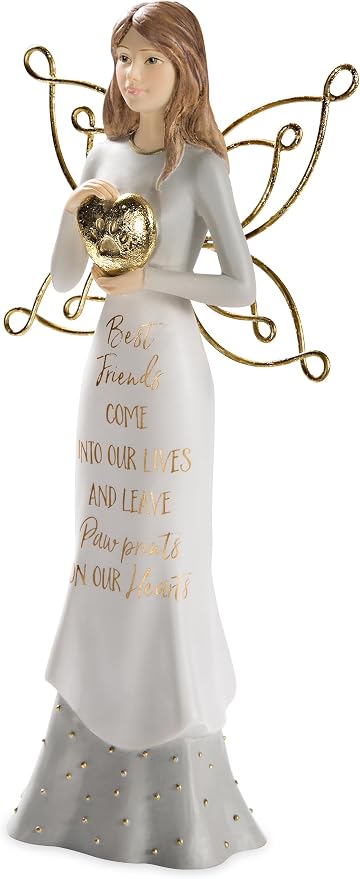 Pavilion - Best Friends Come Into Our Lives and Leave Paw Prints On Our Hearts - 7.5 Inch White & Gold in Memory of Pet Angel Figurine