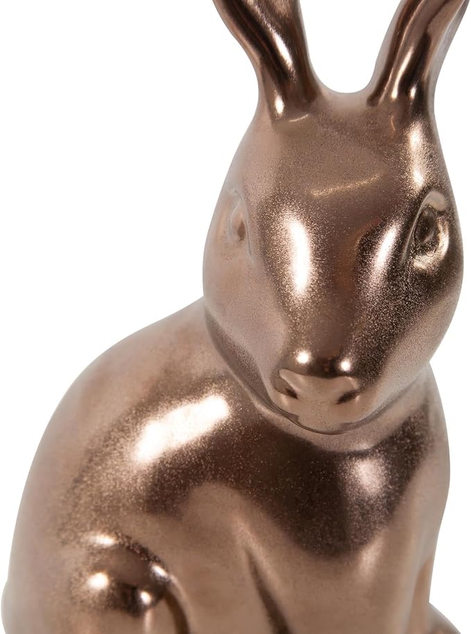 Howard Elliott Collection Rabbit Sculpture Ceramic Statue for Home and Garden Decor, Rich Antique Brass Figurine with Metallic Finish for Shelf Display in Living Room, 8.5 x 4.75 Inch